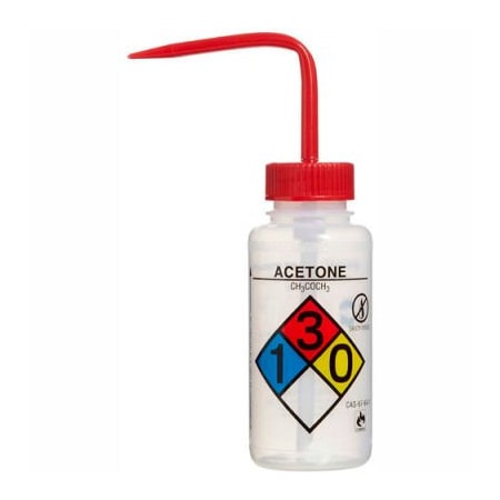 LDPE Wash Bottles , 250ml, Acetone Label, Red Cap, Wide Mouth, 4/PK - BEL-ART 118080001